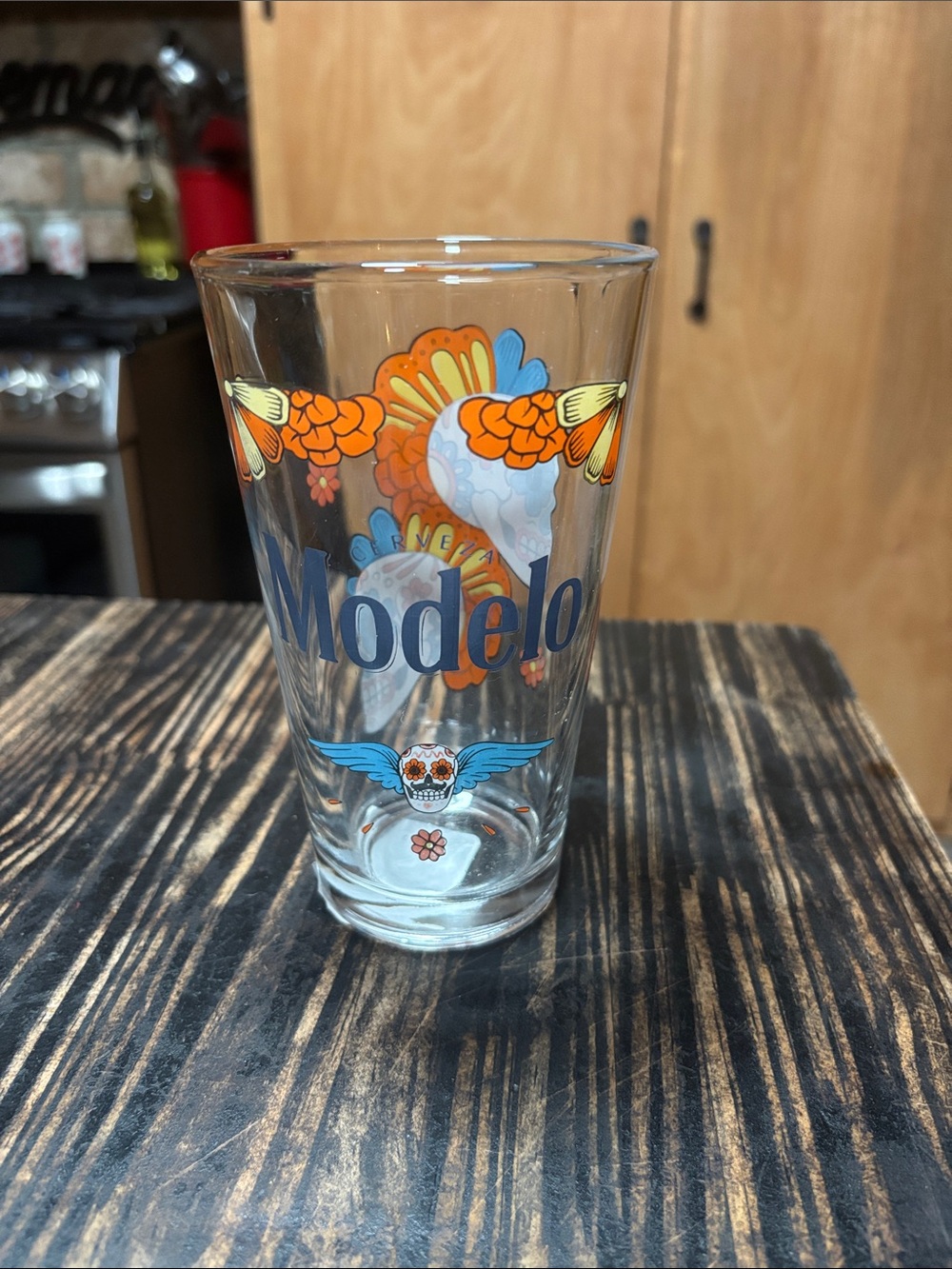 ModelCo Decorative Pint Glass with Orange and Blue Day of the Dead Motif